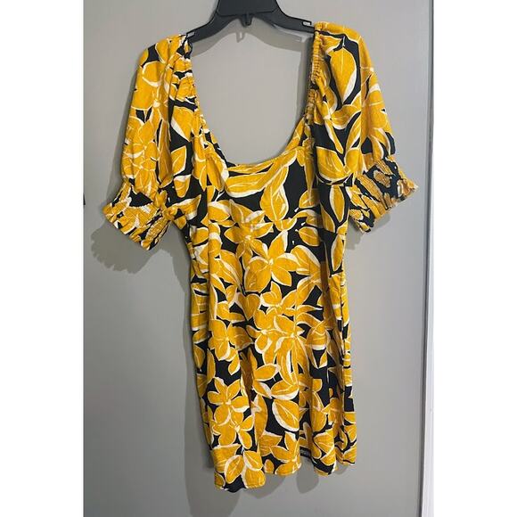WHO WHAT WEAR Yellow Floral Linen Blend Mini Dress Size XXL NWT - Picture 4 of 7